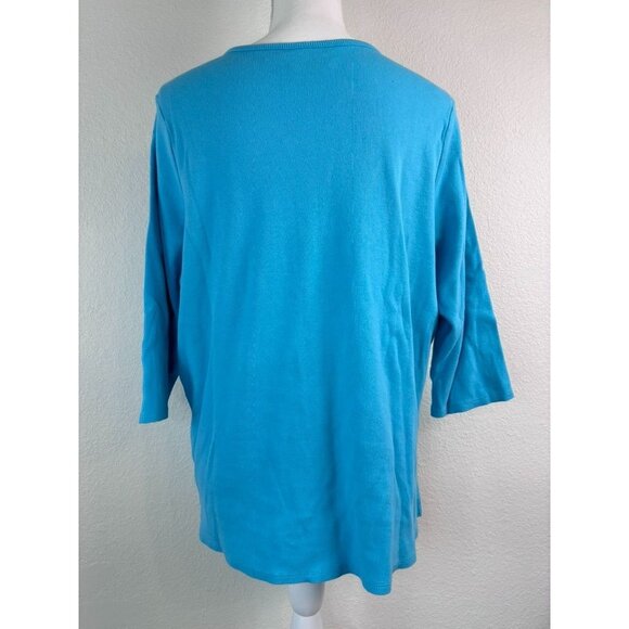Quacker Factory women's large light blue v-neck 3/4 sleeve sequin shimmer top - Picture 5 of 8